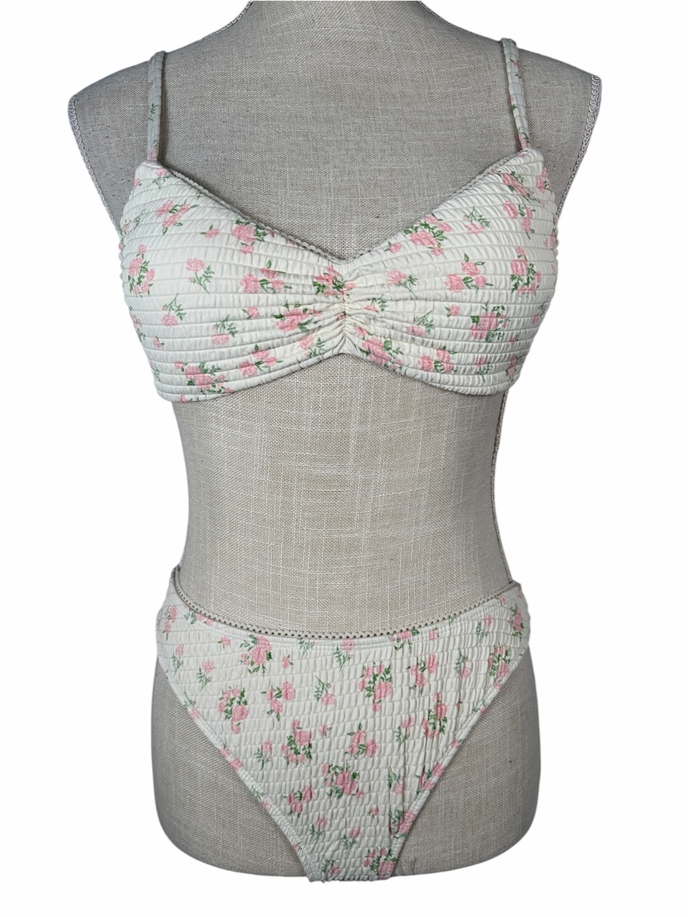 Dippin Daisy’s Cream Feminine Floral Smocked Summer Vibes Bikini Set